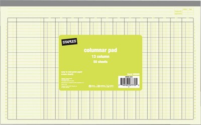 Staples® 13 Column Columnar Book, 13.31W x 8.5H, Green (886665)