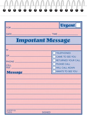 TOPS Phone Message Pad, 4-1/4 x 5-1/2, White/Canary, 50 Sheets/Pad (4010)