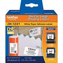 Brother DK-1241 Large Shipping Paper Labels, 6 x 4, Black on White, 200 Labels/Roll (DK-1241)