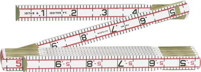 Lufkin® Red End® 5/8 in (W) Wood 1/10ths And 1/100ths Inch Folding Engineers Scale Ruler, 6 ft (L)