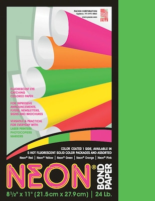 Pacon Neon Paper, 8-1/2 x 11, Green, 100 Sheets/Pack (104317)