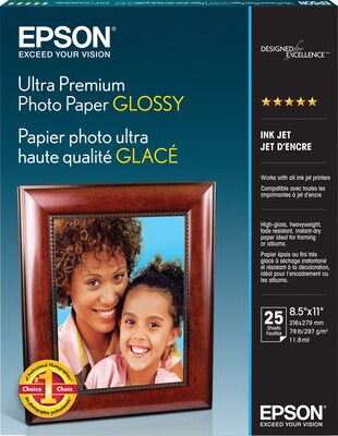 Epson Ultra Premium Glossy Photo Paper, 8.5 x 11, 25 Sheets/Pack (S042182)