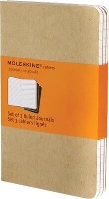 Moleskine Cahier Journal, Set of 3, Soft Cover, Pocket, 3.5 x 5.5, Ruled, Kraft Brown