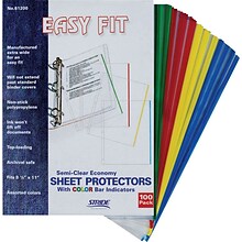 Stride® Easy Fit Color Bar Sheet Protectors, Lightweight, 8-1/2 x 11, Multicolor,100/Pack (61200)