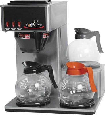 Coffee Pro® 3 Burner Low Profile Institutional Coffee Brewer; Stainless Steel