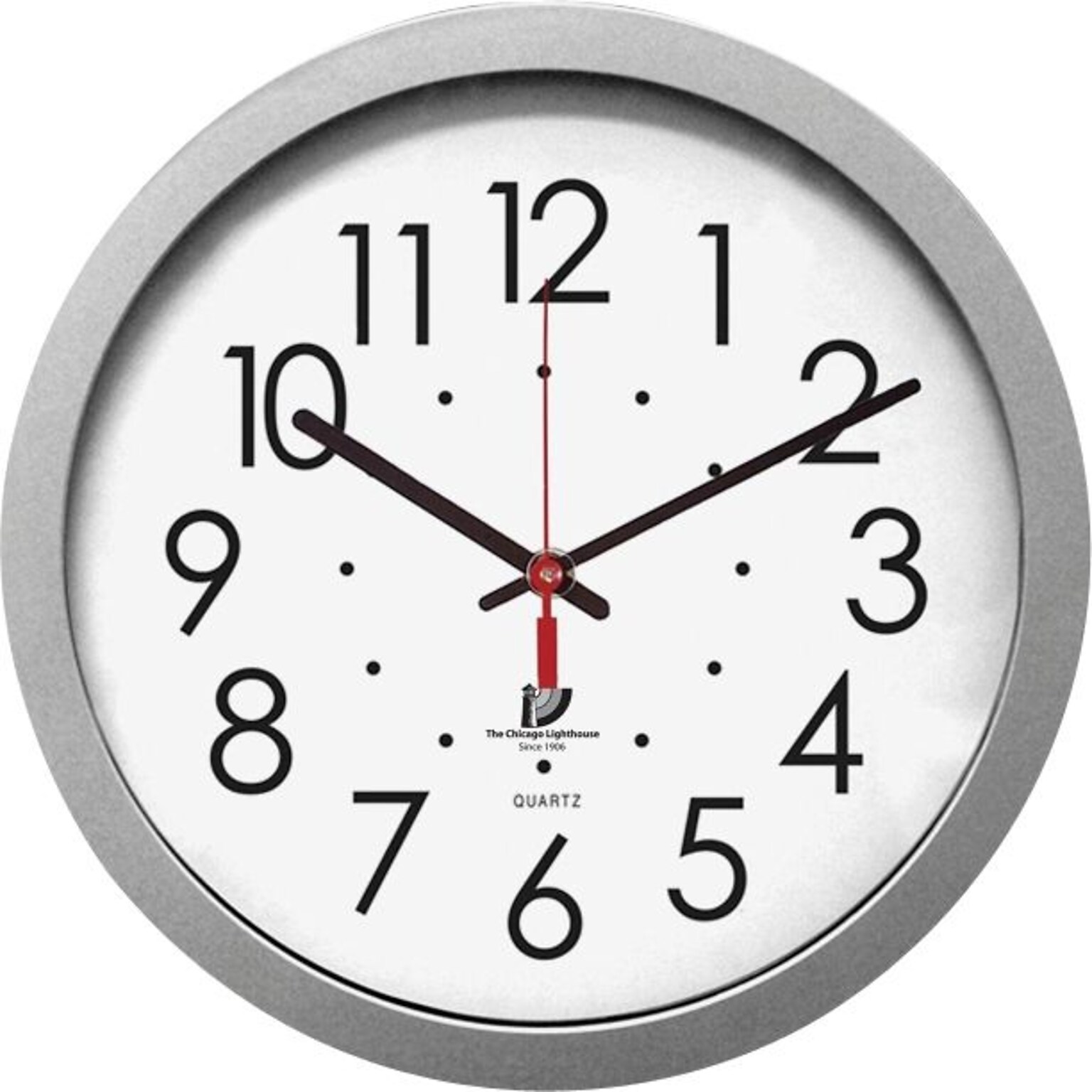 Quartz Flat Rim Clock, 13-1/4, Silver