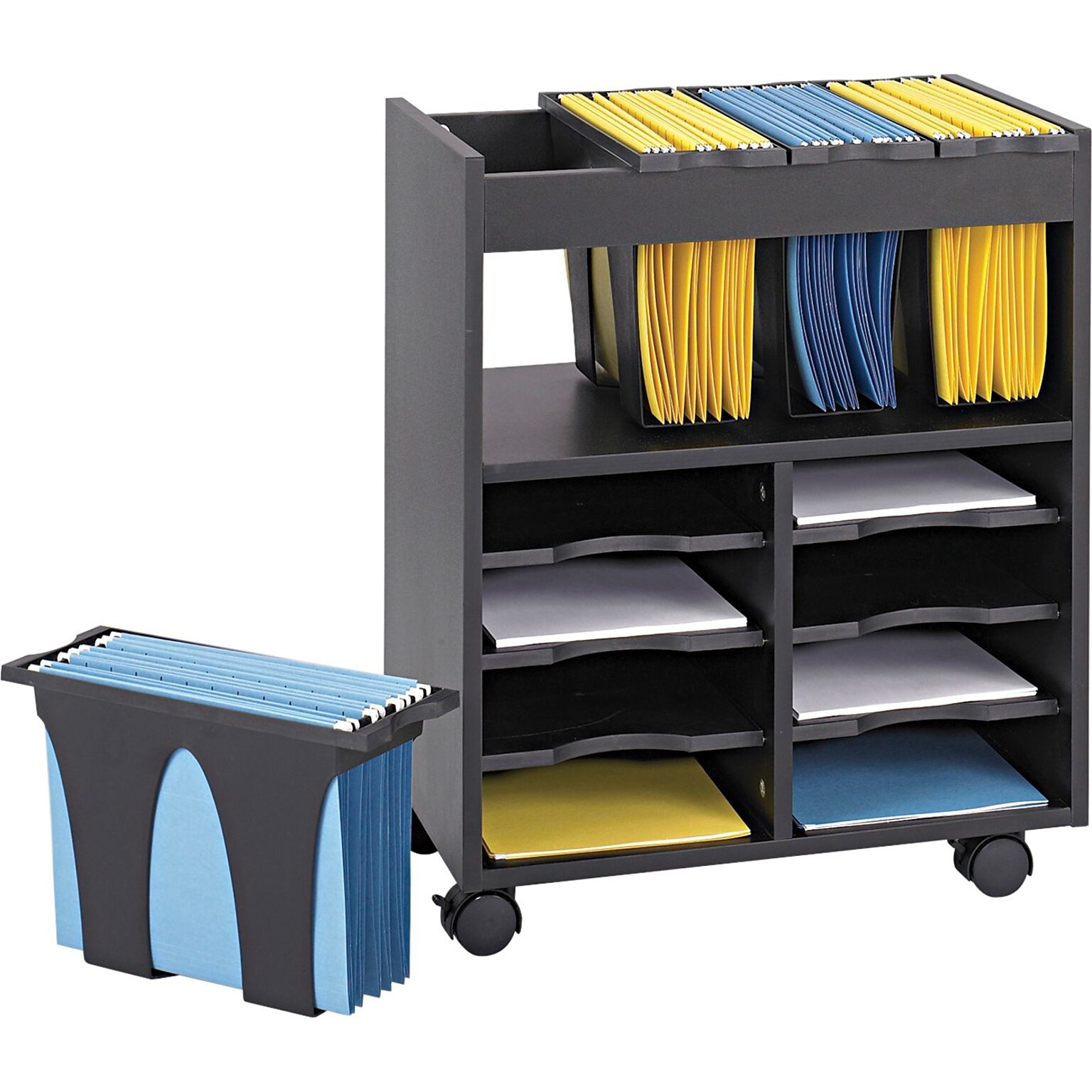 Safco Mobile 6-Shelf File Cart with Swivel Wheels, Black Particle Board (5390BL)