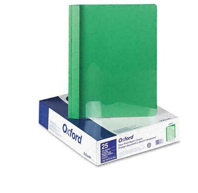 Oxford Clear Front Report Cover with Green Leatherette Back Cover, 8 1/2 x 11, 25/Box (55807EE)