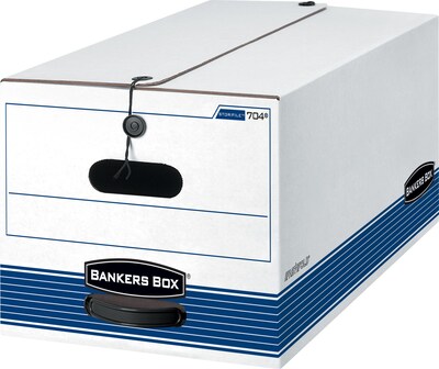 Bankers Box Stor/File™ Medium-Duty FastFold File Storage Boxes, String & Button, Letter Size, White/Blue, 4/Carton (0070403)