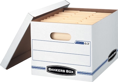 Bankers Box Easylift Corrugated File Storage Boxes, Lift-Off Lid, Letter/Letter Size, White/Blue, 12