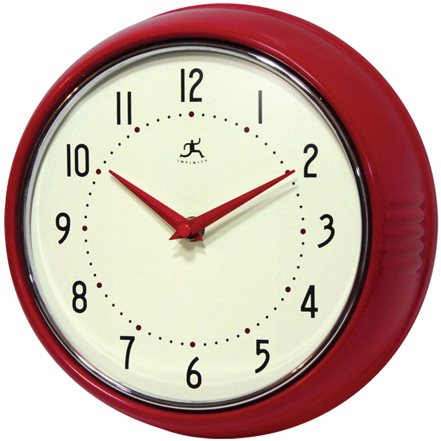 Infinity Instruments Home Essential Retro Wall Clock, Red Steel, 9.5 (10940-RED)