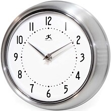 Infinity Instruments Home Essential Retro Iron Wall Clock, Silver Glass Finish, 9.5 Diameter