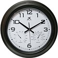 Infinity Instruments Thermometer Hygrometer Wall Clock, Black Metal, Farenheit Temperature, 18