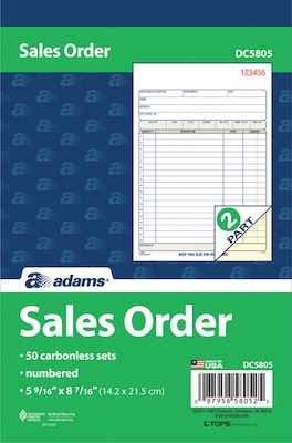 Adams 2-Part Carbonless Work Orders, 5.5625 x 8.4375, 10 Sets/Book, /Box (DC5805-10)