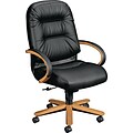 HON® Pillow-Soft® 2190 Series Exec High-Back Chair, Leather, Seat: 22W x 21D, Back: 23-1/2H x 22W, Harvest Oak/Blk