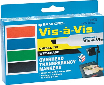 Expo Vis-a-Vis Wet Erase Markers, Chisel Tip, Assorted, 4/pk (1574)