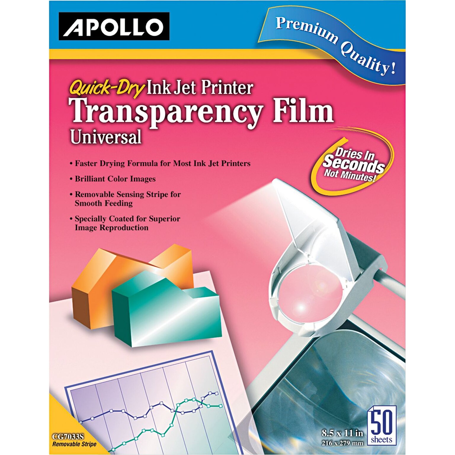 Apollo Inkjet Printer Transparency Film, Clear, 8.5 x 11, 50/Box (CG7031S)