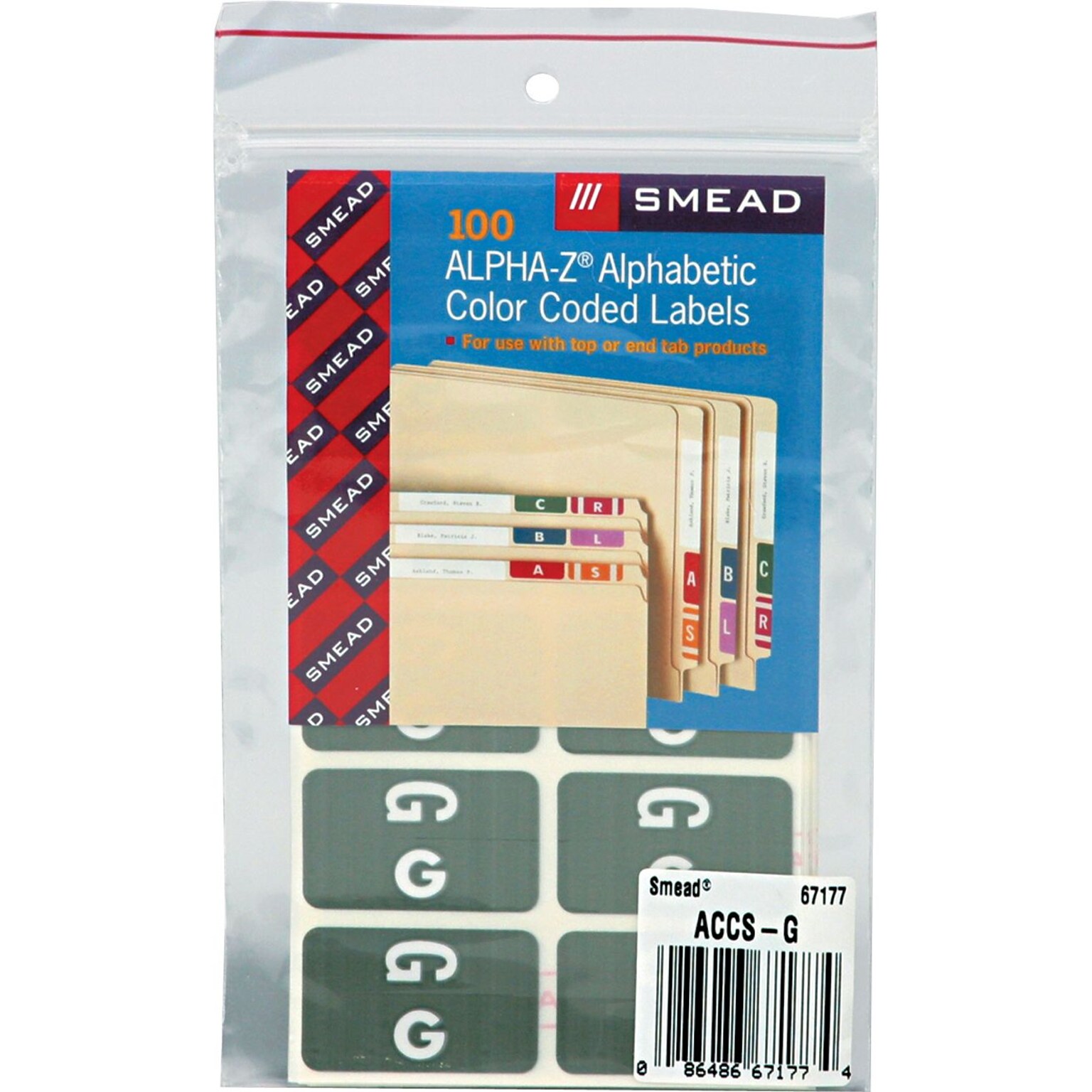 Smead® Alpha-Z Color-Coded Second Letter G Labels, 10 Labels Per Sheet, Gray, 1H x 1 5/8W, 100 Labels/Pk