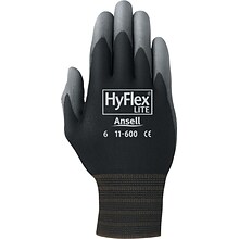 Ansell HyFlex Lite Multi-Purpose Gloves, Nylon, Small, Black/Gray, 12 Pairs (11-600-7B)