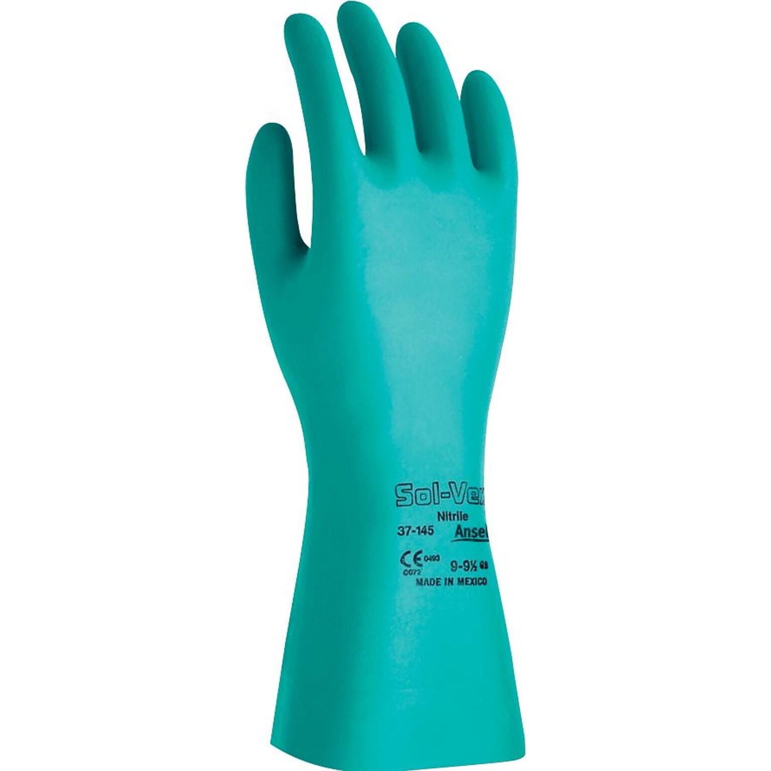 Ansell Sol-Vex Unsupported Nitrile Work Gloves, Straight Cuff, Green, Size 10, 13L, 12 Pairs/Box (32-105-9)