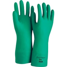 Ansell® Sol-Vex® Unsupported Nitrile Gloves, Flock Lined, Straight Cuff, Size 8, Green, 12 Pair/Box