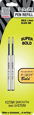 Zebra Pen F Ballpoint Pen Refill, Extra Bold Tip, Black, 2/Pk (ZEB 82712)