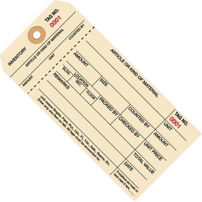 Quill Brand® - 6 1/4 x 3 1/8 - (8000-8999) Inventory Tags 1 Part Stub Style #8, 1000/Case