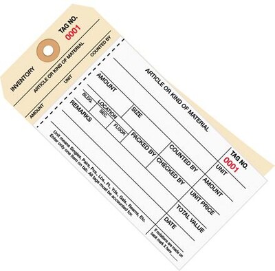 Quill Brand® - 6 1/4 x 3 1/8 - (0001-0499) Inventory Tag 2 Part Carbonless Stub Style #8, 500/Case