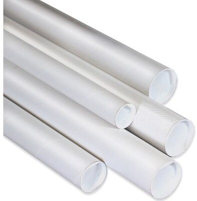 3" x 26" - Staples White Mailing Tubes with Cap, 24/Case