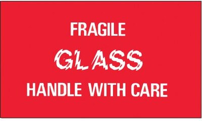 Tape Logic® Labels, Fragile - Glass - Handle With Care, 3 x 5, Red/White, 500/Roll