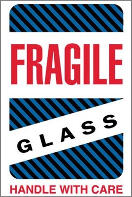 Tape Logic Fragile - Glass - Handle With Care Shipping Label, 4 x 6, 500/Roll