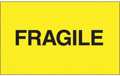 Tape Logic® Labels, Fragile, Fluorescent Yellow, 3 x 5, 500/Roll