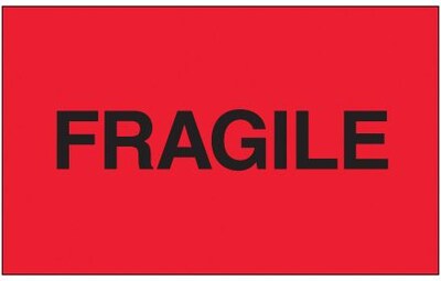 Tape Logic® Labels, Fragile, Fluorescent Red, 3 x 5, 500/Roll