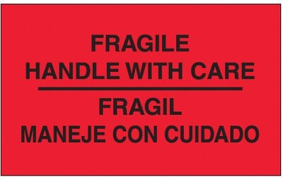 Tape Logic Fragile - Handle With Care Shipping Label Bilingual, 3 x 5, 500/Roll