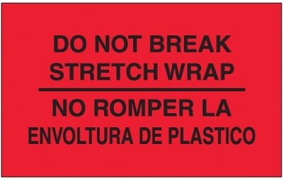 Tape Logic® Bilingual Labels, "No Romper La Envoltura De Plastico", 3" x 5", Fluorescent Red, 500/Roll