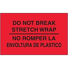 Tape Logic® Bilingual Labels, No Romper La Envoltura De Plastico, 3 x 5, Fluorescent Red, 500/Ro