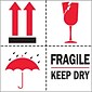 The Packaging Wholesalers Fragile Keep Dry Shipping Label, 4" x 4", 500/Roll