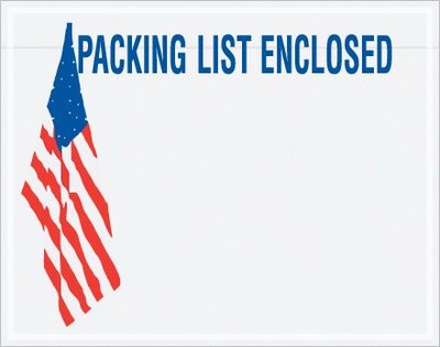 Quill Brand Packing List Envelope, 7" x 5 1/2" - U.S.A. Flag Panel Face, "Packing List Enclosed", 1000/Case