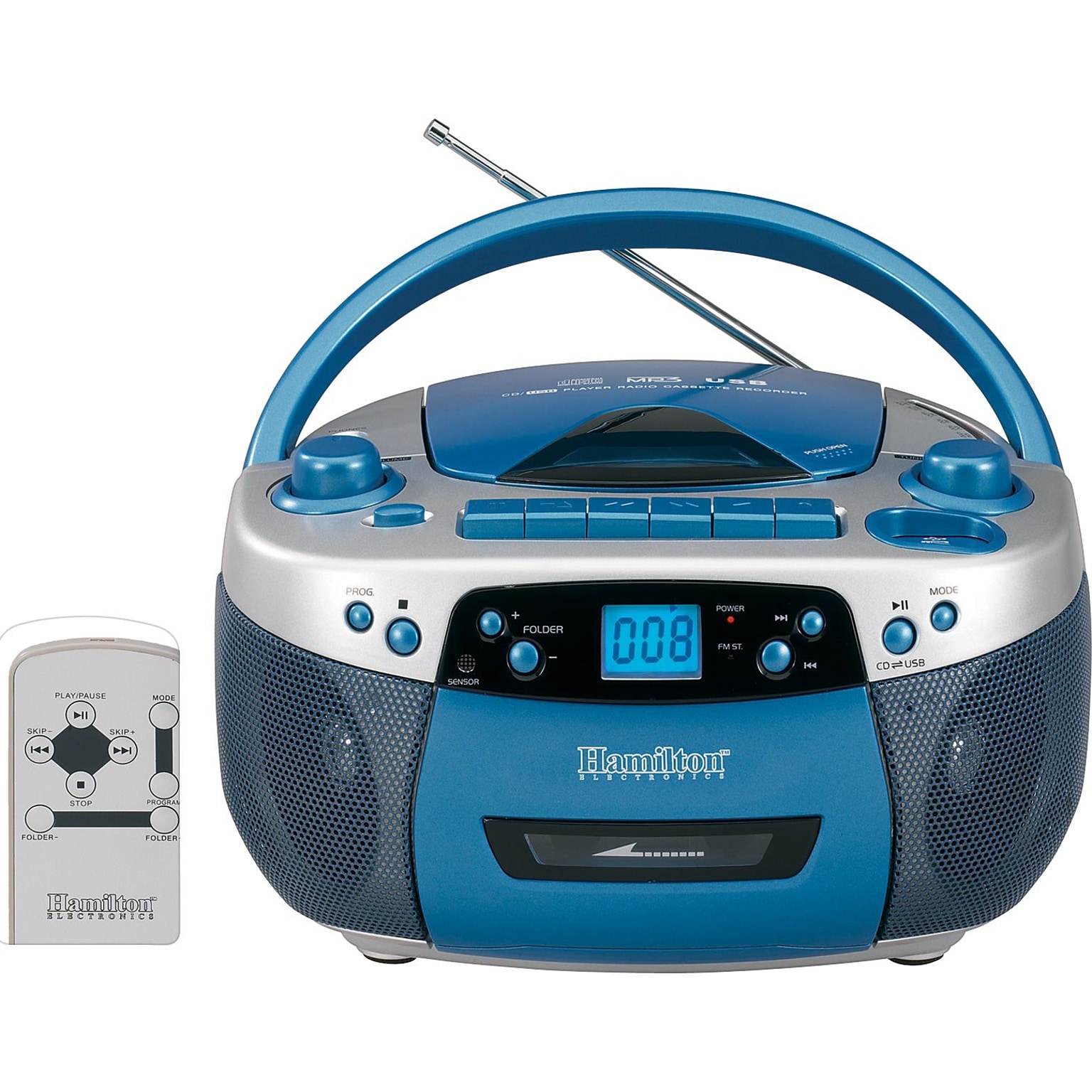 Hamilton™ Audio Visual Boom Box with USB Port, CD/MP3 Player Cassette Recorder Radio Tuner