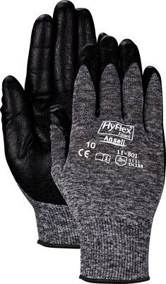 Ansell® HyFlex® Coated Gloves, Foam Nitrile, Knit-Wrist Cuff, Size 10, Grey, 12 Pair/Box