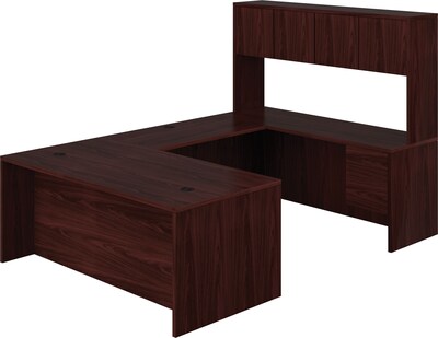 HON 10500 Series Bundle Solutions Left U-Station with Stack-On Storage, Mahogany, 72 x 108