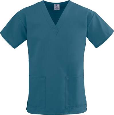 ComfortEase™ Ladies Two-pockets V-neck Scrub Tops, Caribbean Blue, 3XL