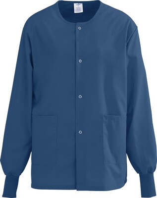 AngelStat® Unisex Two-pockets Snap-front Warm-up Scrub Jackets, Navy Blue, 4XL