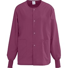 AngelStat® Unisex Two-pockets Snap-front Warm-up Scrub Jackets, Raspberry, Small