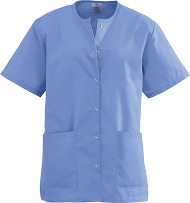 Angelstat® Ladies Two-pockets Jewel Neck Snap-front Scrub Tops, Ceil Blue, Medium