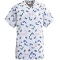 ComfortEase™ Ladies Two-pockets Expandable Scrub Tunic, Baby Foot Print, 2XL