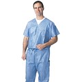 Medline Unisex One-pocket Disposable V-neck Scrub Tops, Blue, Large, 30/Case