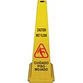 Genuine Joe Four Sided Safety Cone Caution Sign; Yellow
