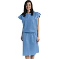 Medline Short Sleeve Multi Layer Patient Gowns, Blue, XL, 50/Pack