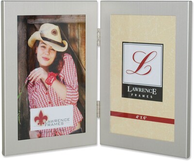 Brushed Silver 4x6 Hinged Double Metal Picture Frame